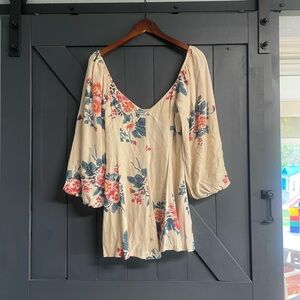 Free People Cream Mini Dress with Blue & Coral Floral Print